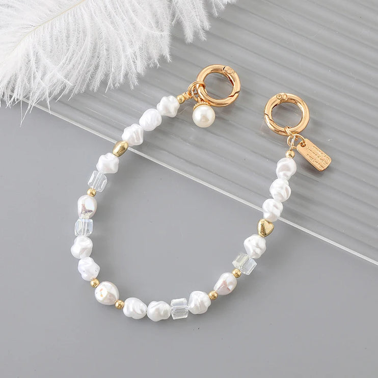 Baroque Pearl Phone Hand Chain - Elegant Beaded Wrist Strap for Bags & Phones
