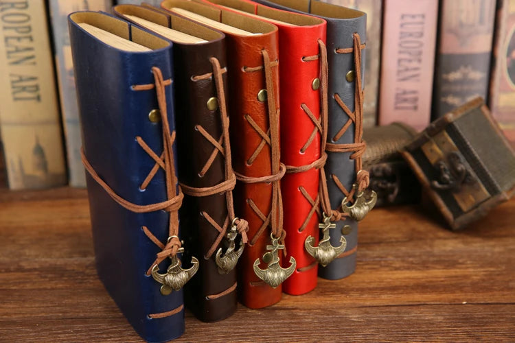 Retro Spiral Vintage Pirate Anchor Leather Scrapbook Travel Journal Diary Notebook - Accessoriesforever