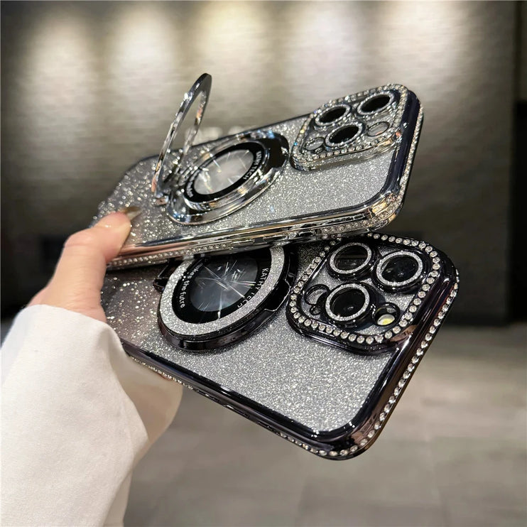 Glitter Crystal Rhinestone Magnetic Ring Holder MagSafe Phone Case Cover For iPhone 15 14 13 12 11 Pro Max Plus