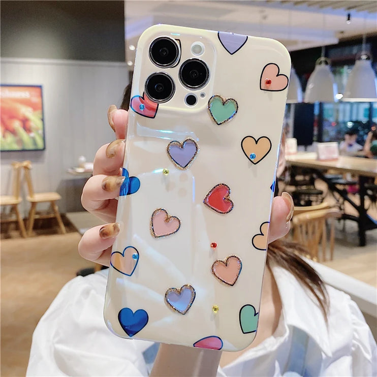 Cute Colorful Love Heart Phone Case Cover For iPhone 15 Pro Max 14 13 12 11 X XS XR 7 8 Plus