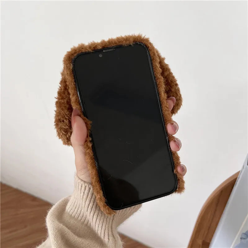 Cute 3D Teddy Dog Soft Fluffy Phone Phone Case Cover For iPhone 15 14 13 12 11 Pro Max Mini X XS XR 8 7 6 SE