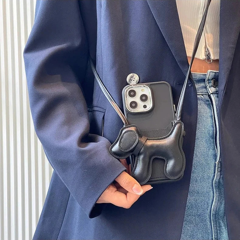 Cute 3D Dog Card Holder Leather Crossbody Phone Case Cover for iPhone - Accessoriesforever