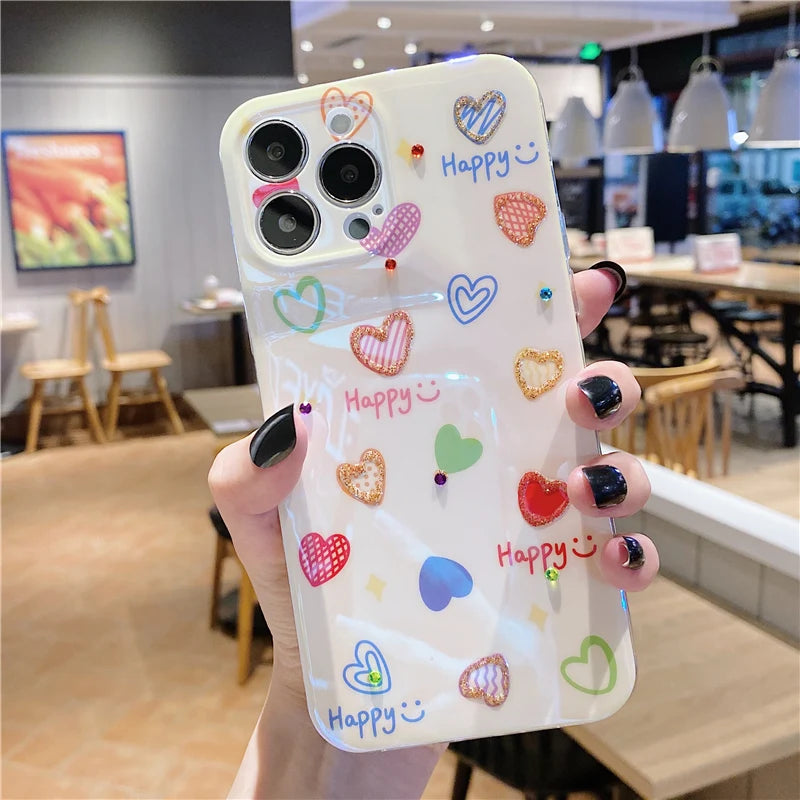 Cute Colorful Love Heart Phone Case Cover For iPhone 15 Pro Max 14 13 12 11 X XS XR 7 8 Plus