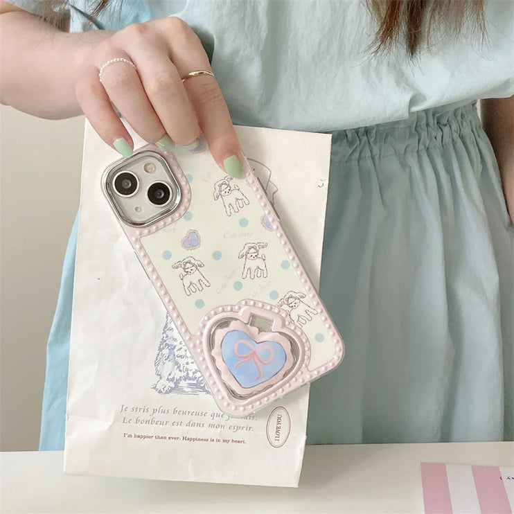Cute Chic Makeup Mirror Holder Phone Case Cover For iPhone 15 14 13 12 11 Pro Max