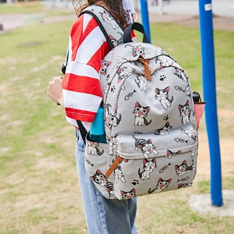 Cute Cat Animal Canvas Waterproof Travel School Laptop Bag Backpack