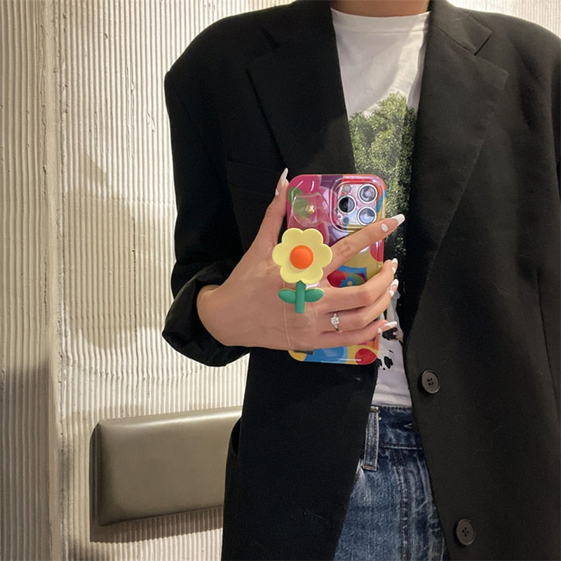 Cute Floral Flower Design Carrying Strap iPhone Phone Cover Case