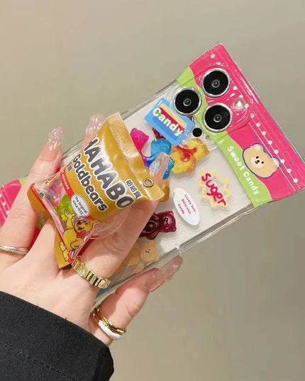 3D Korean Cute Bears Cookies Ring Holder Stand Transparent Soft Case iPhone 14 12 13 11 Pro Max XR X XS 7 8 Plus SE3 Cover