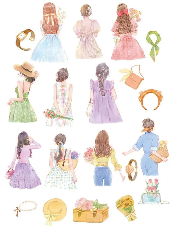 20pcs Beautiful Cartoon Girls Back View Scrapbooking DIY Craft Decor Journal Stickers - Accessoriesforever