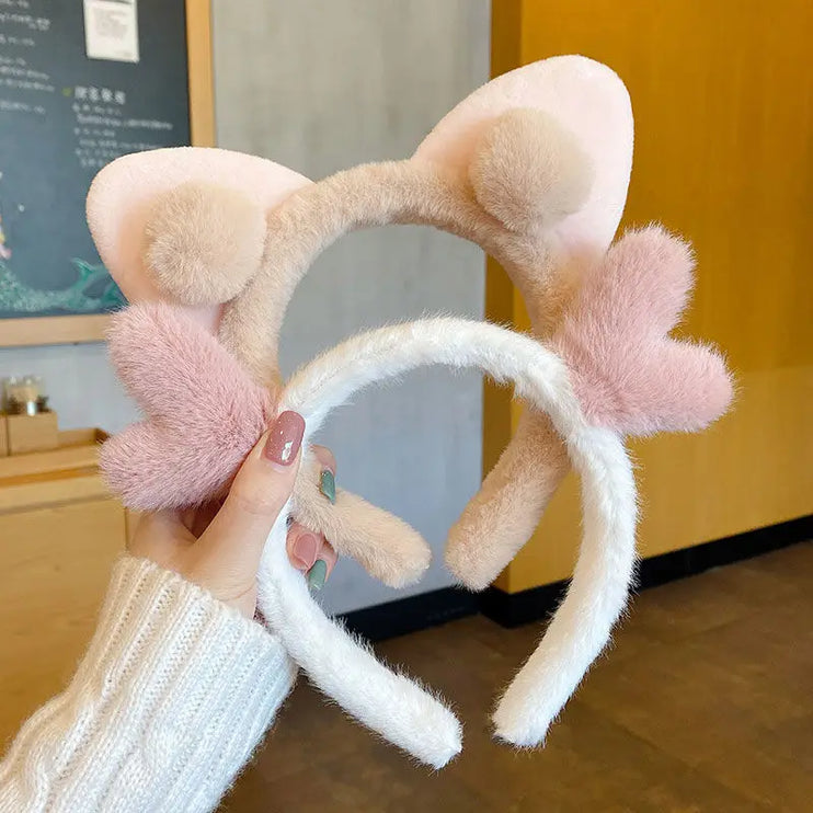 Cute Soft Fluffy Cat Ears Antlers Bows Fashion Makeup Hairband Headband