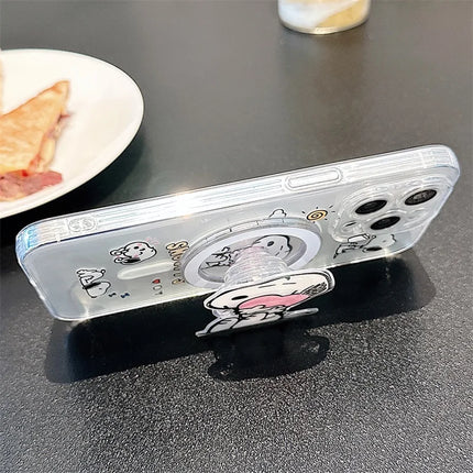 Cute Cartoon Snoopy MagSafe Holder Phone Case For iPhone 16 15 14 13 12 11 Pro Max Plus