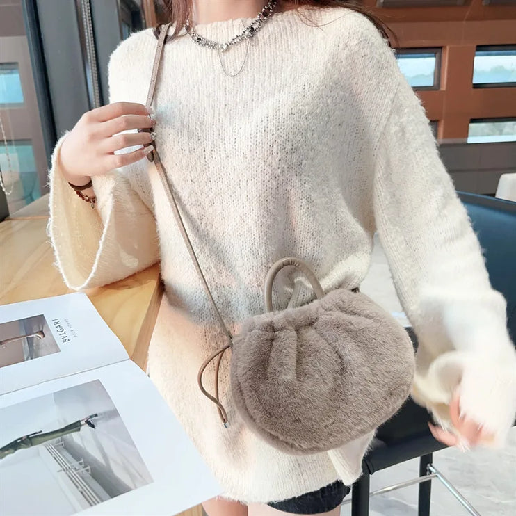 Cute Soft Fluffy Faux Fur Fashion Handbag Shoulder & Crossbody Bag