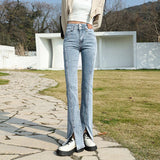 Stylish Trendy High Waist Stretch Slim Wide Leg Flared Boot Cut Denim Pants Jeans