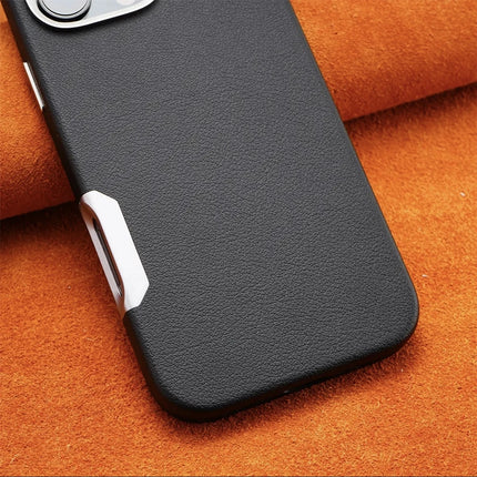 Luxury Leather MagSafe Magnetic Phone Case with Metal Hollow Buttons for iPhone