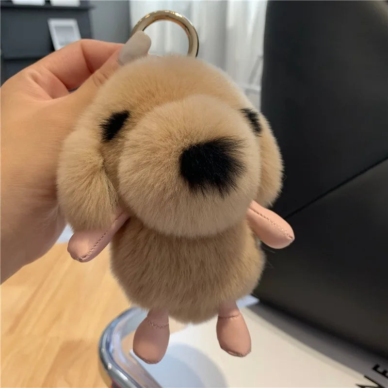 Cute Fluffy Fur Plushie Puppy Dog Pendant Keychain Phone Bag Charm
