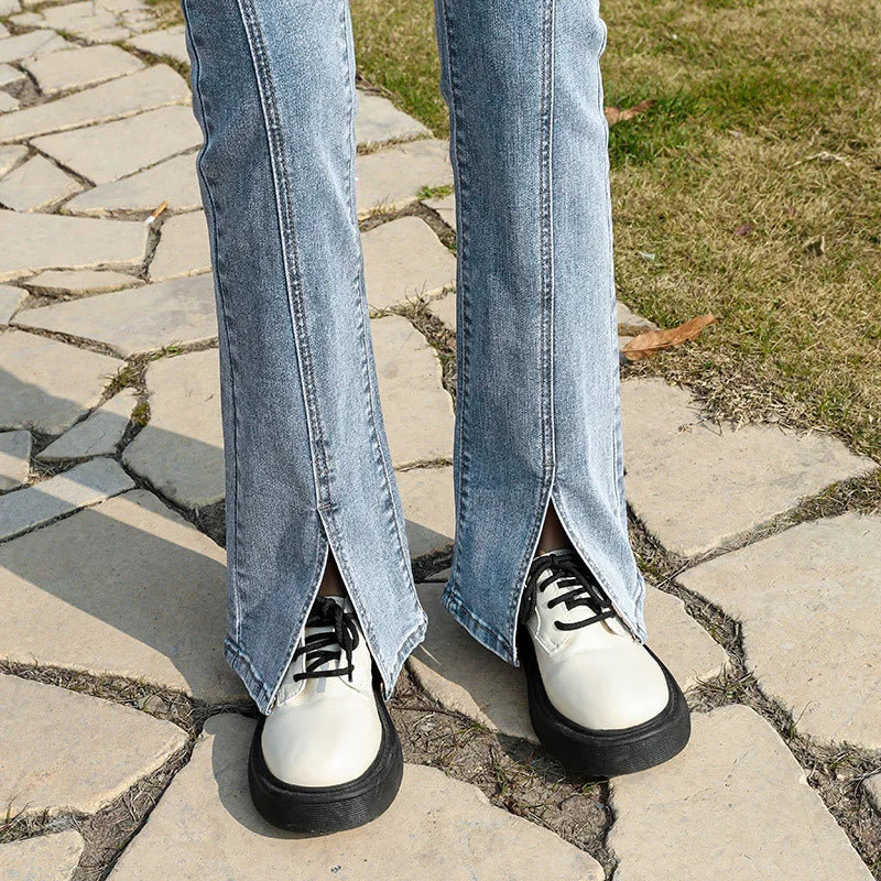 Stylish Trendy High Waist Stretch Slim Wide Leg Flared Boot Cut Denim Pants Jeans
