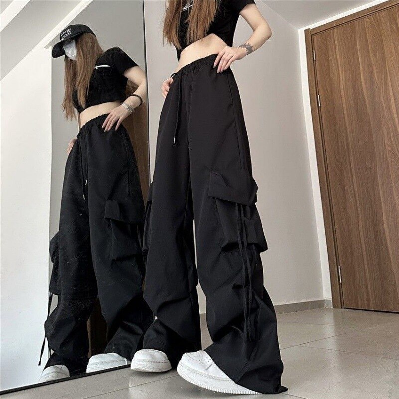 Solid Comfy Trendy Fashion Streetwear High Waist Wide Straight Leg Cargo Pants