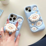 Cute 3D Sheep Daisy Holder Stand Phone Case Cover For iPhone 15 14 13 12 11 Pro Max