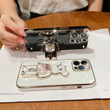 Cute Candy Bead Bear Holder with Wrist Ring Phone Cover Case For iPhone 14 13 Por Max Plus Mini