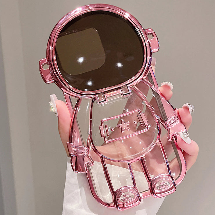Chic Luxury 3D Astronaut Makeup Mirror Lens Cover Phone Case iPhone 15 14 13 Pro Max