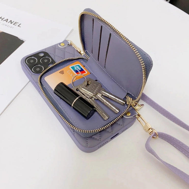 Chic Card Holder Crossbody Strap Leather Wallet Phone Case Cover For iPhone