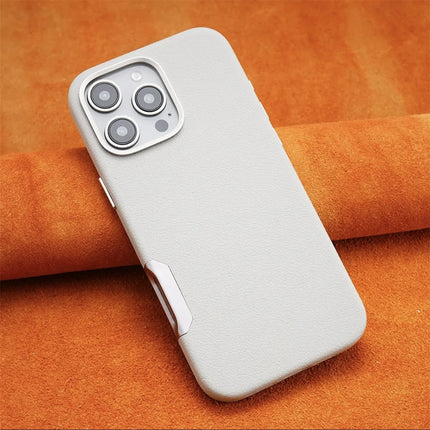 Luxury Leather MagSafe Magnetic Phone Case with Metal Hollow Buttons for iPhone