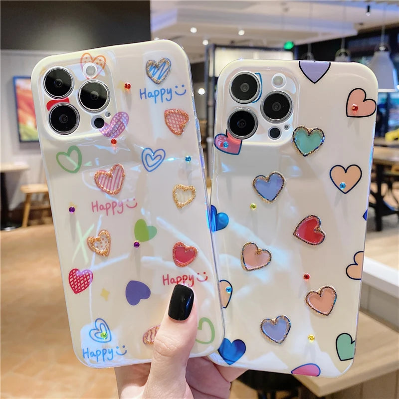 Cute Colorful Love Heart Phone Case Cover For iPhone 15 Pro Max 14 13 12 11 X XS XR 7 8 Plus