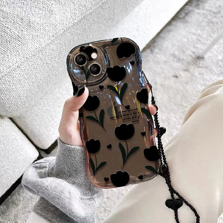 Cute Wave Tulip Flower Wrist Strap Clear Soft Phone Case For iPhone - Accessoriesforever