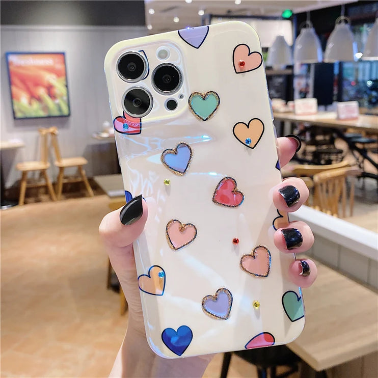 Cute Colorful Love Heart Phone Case Cover For iPhone 15 Pro Max 14 13 12 11 X XS XR 7 8 Plus