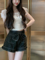 Super Sweet Cute Lace Decorated Flying Sleeves Design Fashion Shirt Top