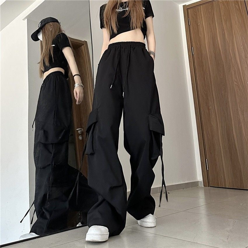 Solid Comfy Trendy Fashion Streetwear High Waist Wide Straight Leg Cargo Pants