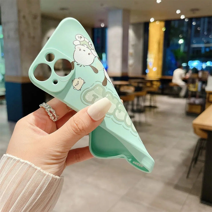 Cute Sanrio Cinnamoroll Pochacco Straps Phone Case Cover for iPhone 15 14 Pro Max Plus
