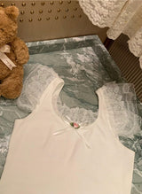 Super Sweet Cute Lace Decorated Flying Sleeves Design Fashion Shirt Top