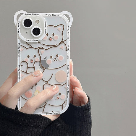 Cute Bear Cat Animal Design Strap Soft iPhone Protective Phone Case Cover