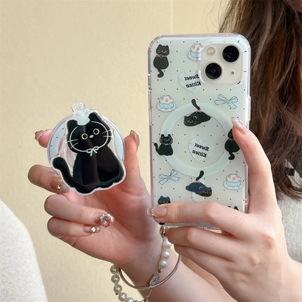 Cute Black Cat Magnetic Holder Stand MagSafe Phone Case Cover for iPhone - Accessoriesforever