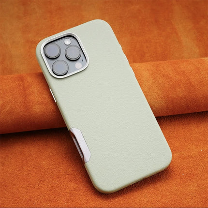 Luxury Leather MagSafe Magnetic Phone Case with Metal Hollow Buttons for iPhone