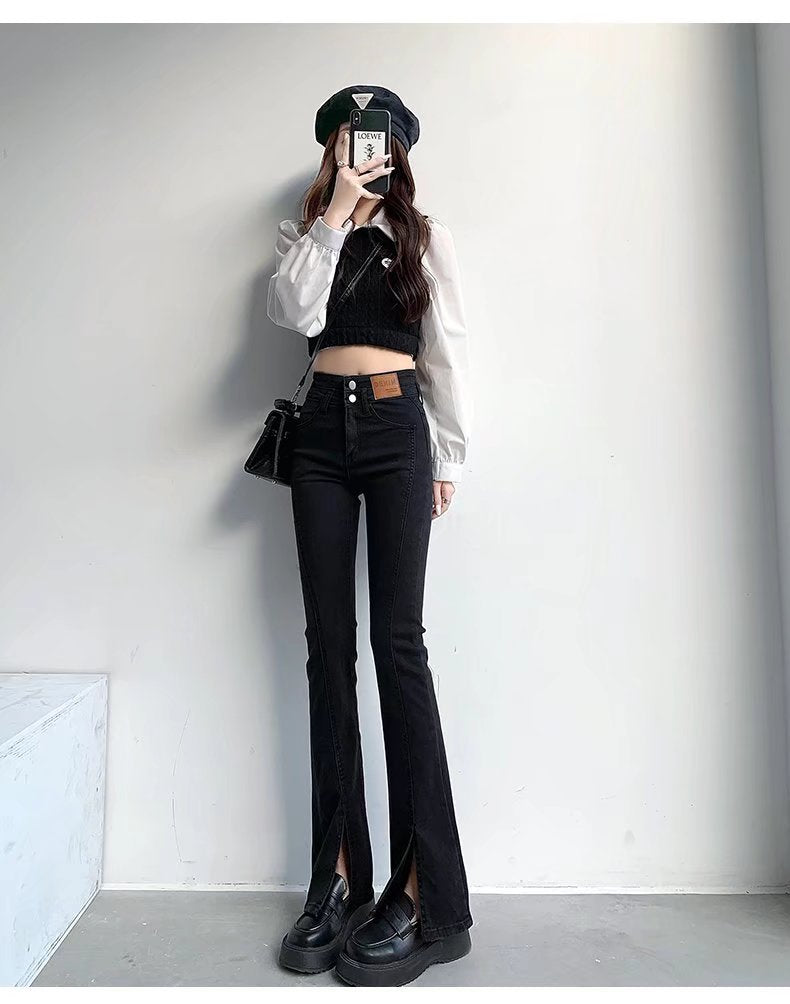 Stylish Trendy High Waist Stretch Slim Wide Leg Flared Boot Cut Denim Pants Jeans