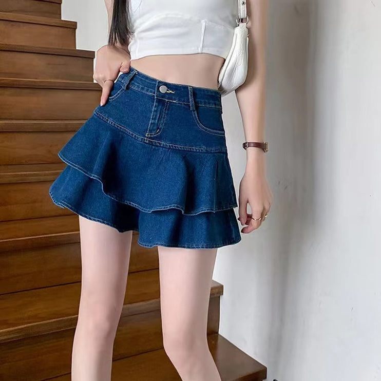 Cute Fashion Solid Flare Casual Denim Mini Skirt Short Skort