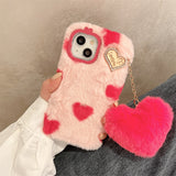 Beautiful Love Heart Design Fluffy Fur Plush iPhone Protective Phone Case Cover