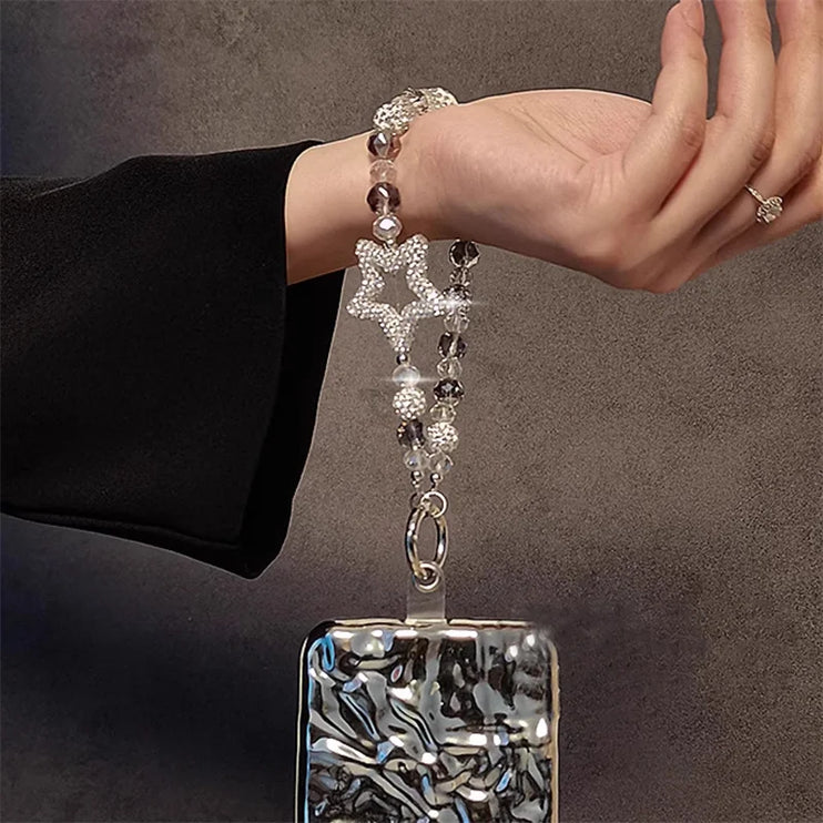 Sparkling Star Beaded Crystal Rhinestone Luxury Phone Keychain Wrist Hand Strap