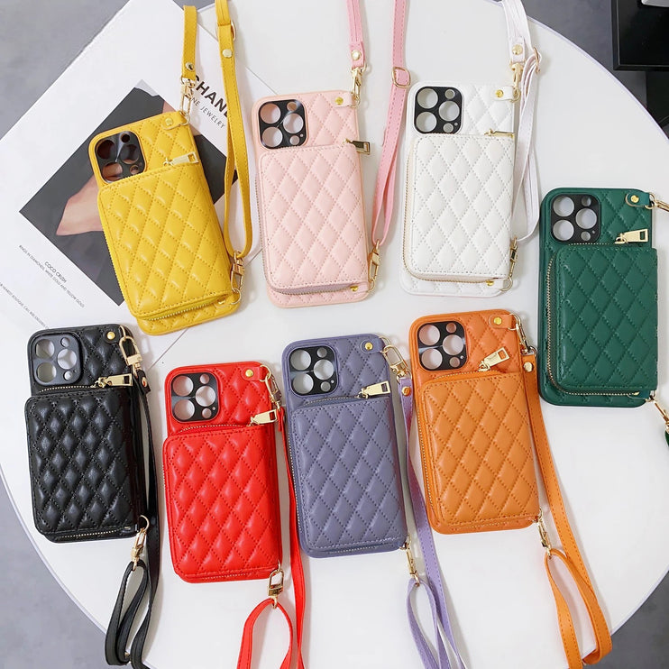 Chic Card Holder Crossbody Strap Leather Wallet Phone Case Cover For iPhone