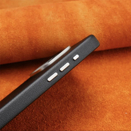 Luxury Leather MagSafe Magnetic Phone Case with Metal Hollow Buttons for iPhone