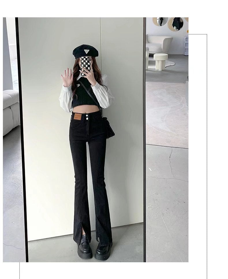 Stylish Trendy High Waist Stretch Slim Wide Leg Flared Boot Cut Denim Pants Jeans