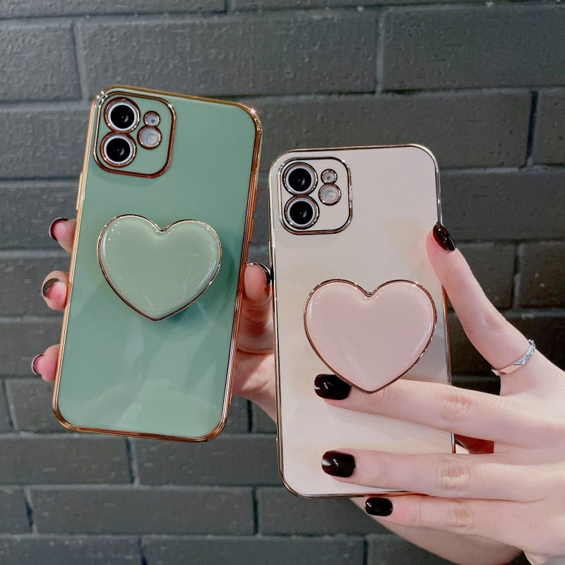 Heart Shaped Back Stand Holder iPhone Protective Phone Case Cover
