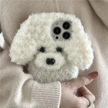 Cute 3D Teddy Dog Soft Fluffy Phone Phone Case Cover For iPhone 15 14 13 12 11 Pro Max Mini X XS XR 8 7 6 SE