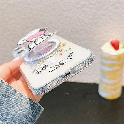Cute Cartoon Snoopy MagSafe Holder Phone Case For iPhone 16 15 14 13 12 11 Pro Max Plus