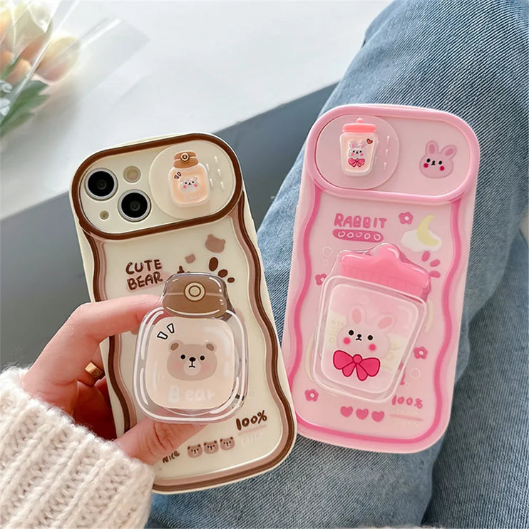 3D Cute Bear Bunny Camera Slider Phone Case Cover for iPhone 15 14 13 12 11 Pro Max Plus