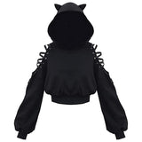 Cute Cat Ear Pullover Lace Up Long Sleeve Sweater Hoodie