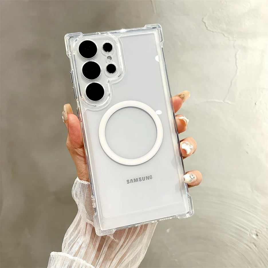 Luxury Reinforced Corners Transparent Armour Magnetic Case for Samsung Galaxy