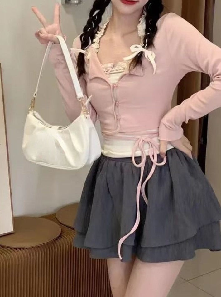 Sweet Cute Gray Ruffled Layered Fashion Mini Skirt