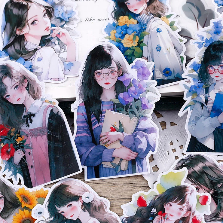 16pcs Beautiful Flower Girls Scrapbooking DIY Craft Decor Journal Sticker